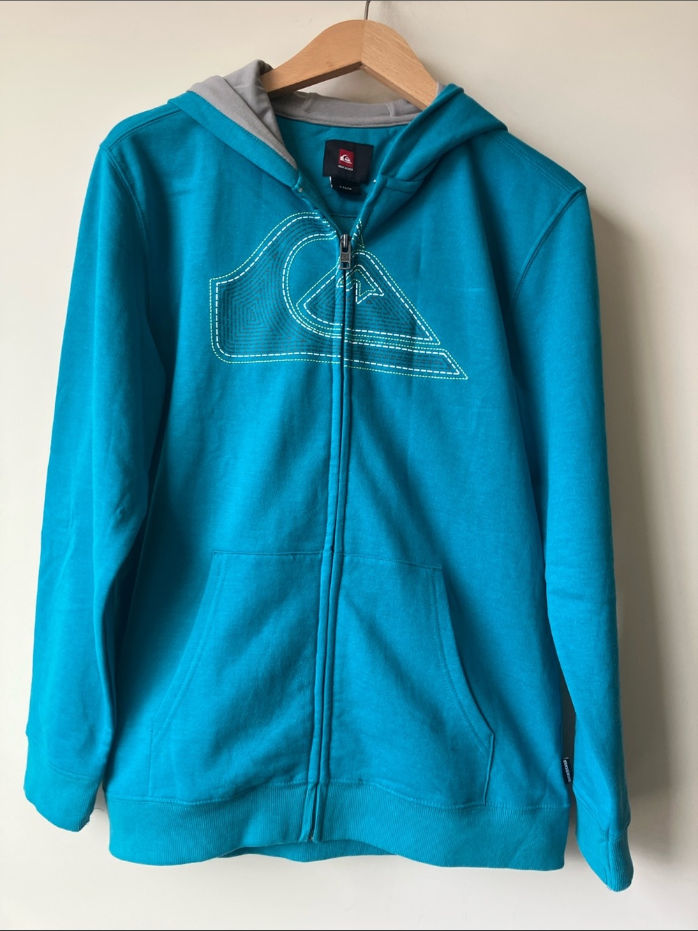 QUICKSILVER Vintage Teal Zip-Up Hoodie w/ Logo Embroidery + Screen-print Size L